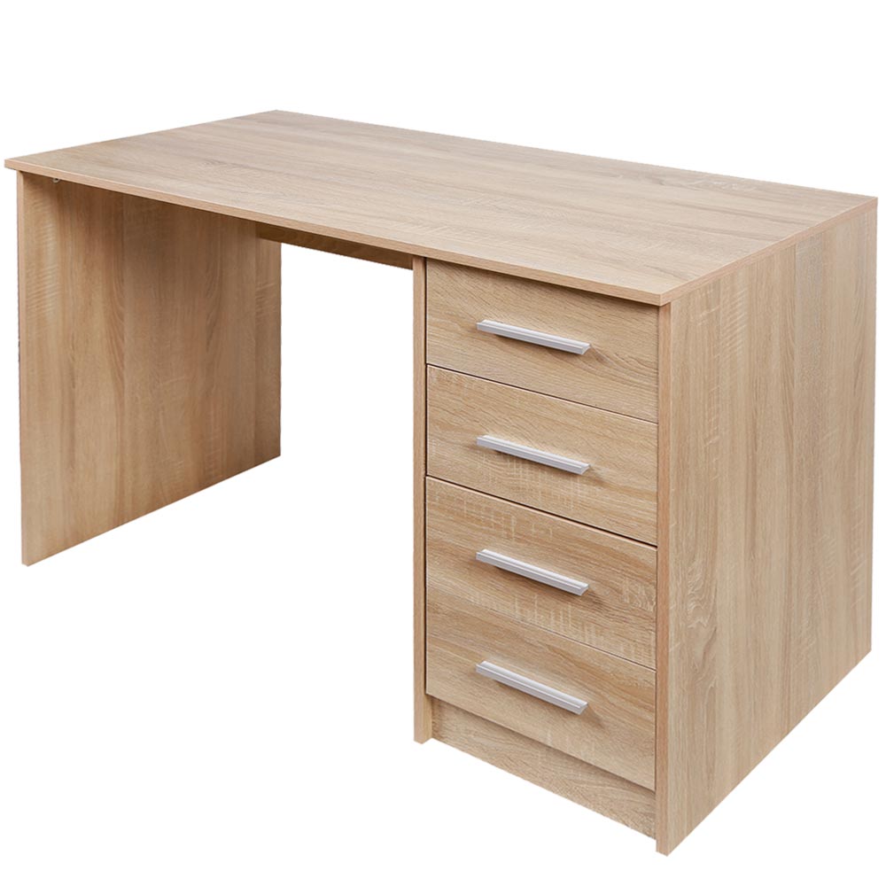 Scrivania in Legno MDF con Cassettiera 4 Cassetti 110x56 H 73cm Porta PC Quercia