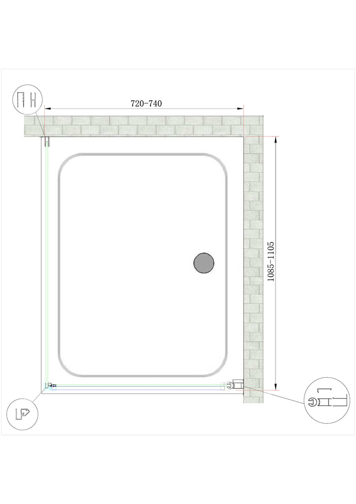 Box Doccia Battente e Parete Fissa Laterale Vetro Temperato 8 mm Easy-clean Reversibile PORTA 72-74 + FISSA 108,5-110,5