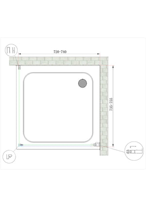 Box Doccia Battente e Parete Fissa Laterale Vetro Temperato 8 mm Easy-clean Reversibile PORTA 72-74 + FISSA 73,5-75,5