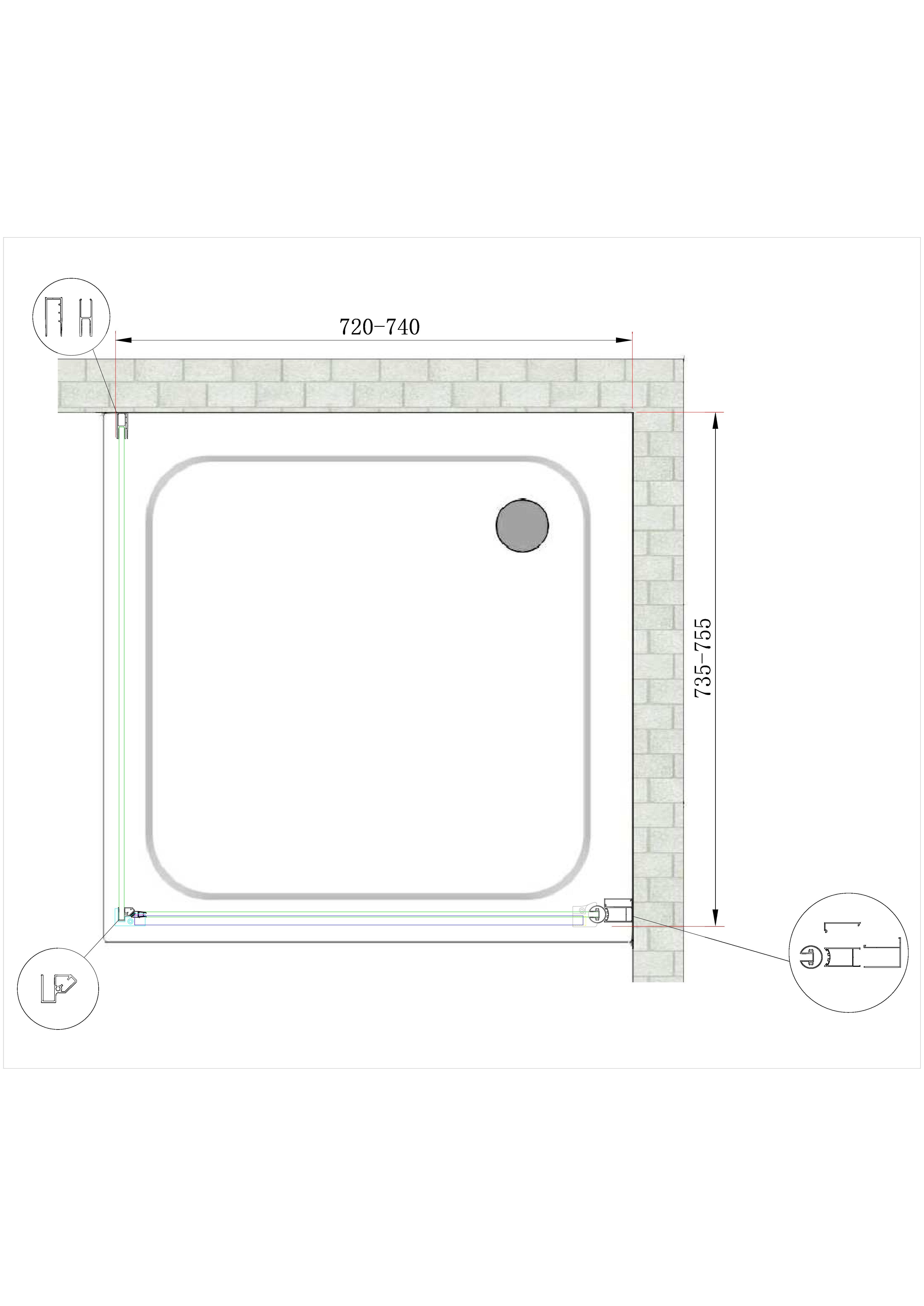 Box Doccia Battente e Parete Fissa Laterale Vetro Temperato 8 mm Easy-clean Reversibile PORTA 72-74 + FISSA 73,5-75,5