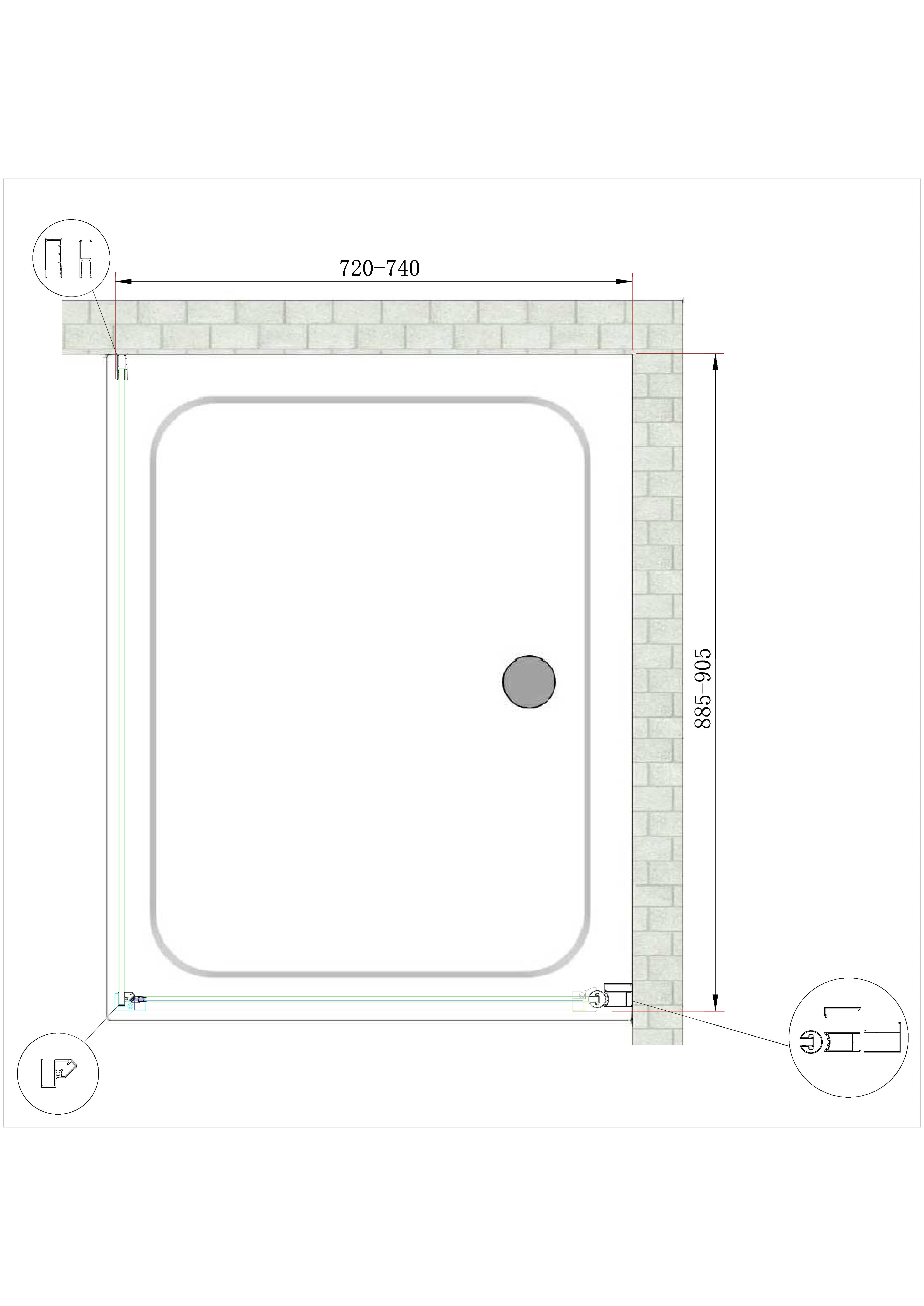 Box Doccia Battente e Parete Fissa Laterale Vetro Temperato 8 mm Easy-clean Reversibile PORTA 72-74 + FISSA 88,5-90,5