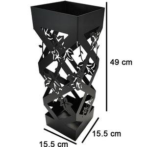 Portaombrelli Nero Quadrato per Ingresso Design Fiori Porta Ombrelli 15.5x49cm