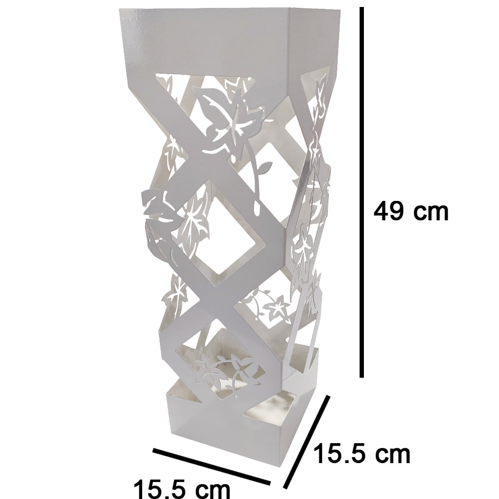 Portaombrelli Bianco Quadrato per Ingresso Design Fiori Porta Ombrelli 15.5x49cm