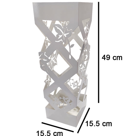 Portaombrelli Bianco Quadrato per Ingresso Design Fiori Porta Ombrelli 15.5x49cm