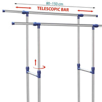 Stand Appendiabiti Doppio in Acciaio con Ruote e Aste Telescopiche Regolabile