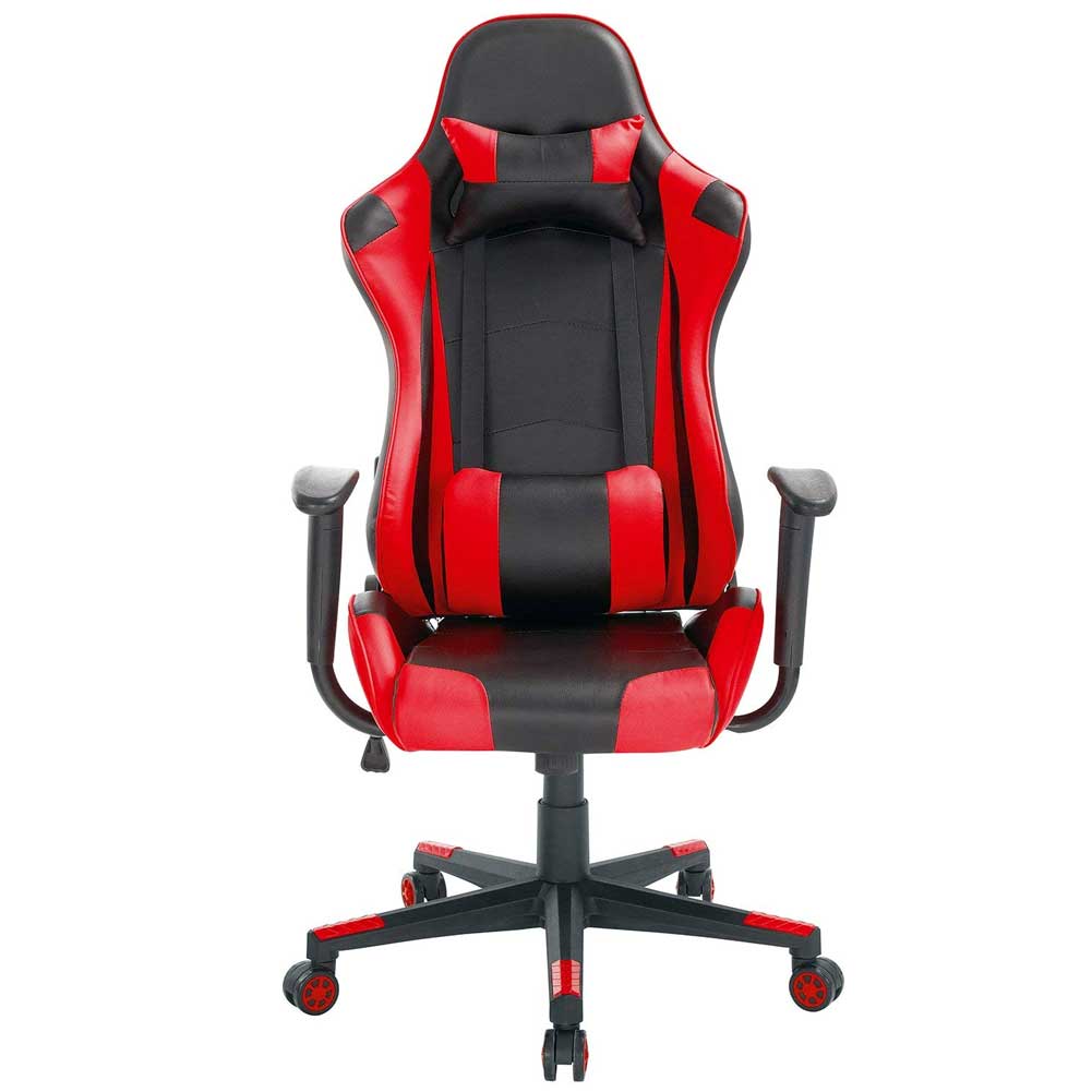 Sedia Poltrona Gaming Ufficio Scrivania, Gioco Reclinabile Girevole 2cuscini Red