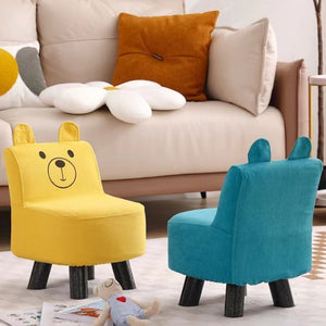 Pouf Sedia Bambini Design Orsetto Sgabello Poggiapiedi Morbido Giallo