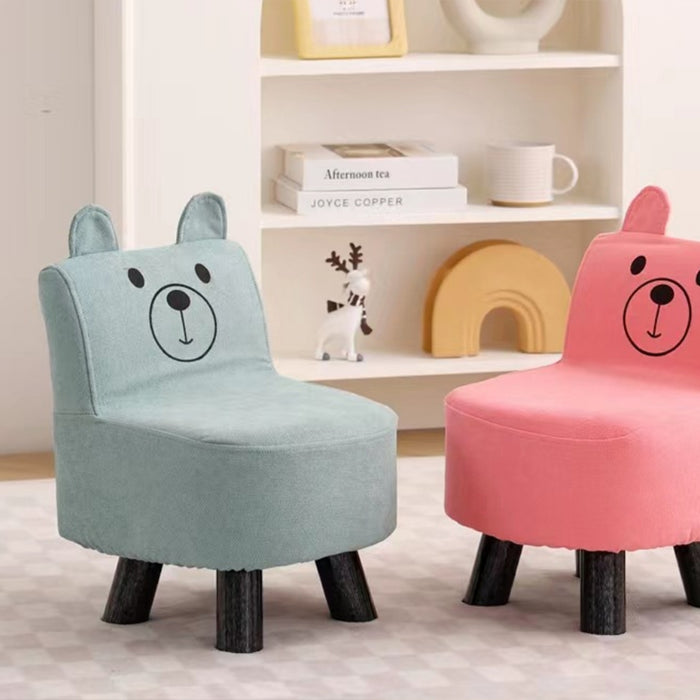 Pouf Sedia Bambini Design Orsetto Sgabello Poggiapiedi Morbido Celeste