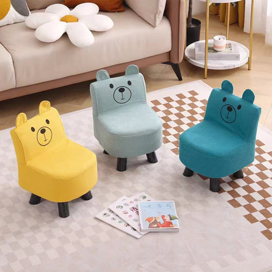 Pouf Sedia Bambini Design Orsetto Sgabello Poggiapiedi Morbido Celeste