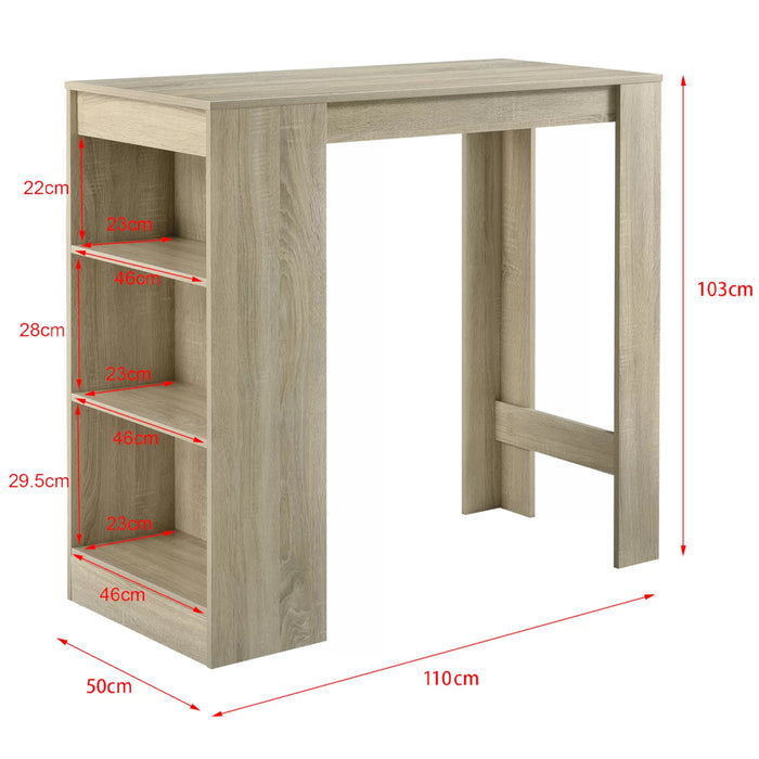 Tavolo Snack da Cucina Soggiorno Bar 3 Ripiani Legno 110x50 H 103 cm Quercia