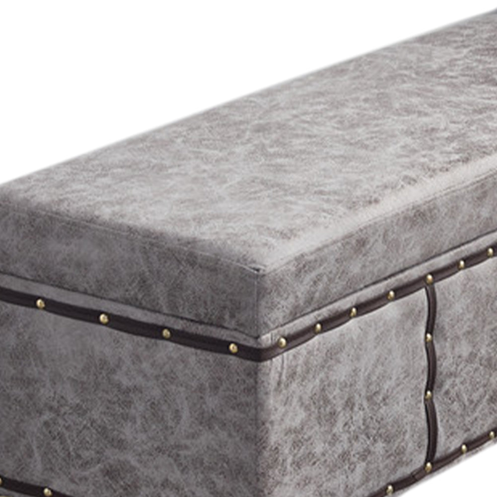 Cassapanca Pouf Contenitore Panca Vintage 80x40 H 43cm con Rivetti Grigio