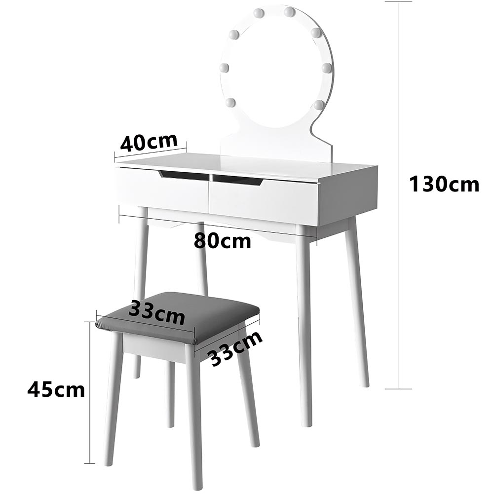 Consolle Trucco Specchio e Sgabello Led Mobile Makeup 2Cassetti 80x40 H 135cm