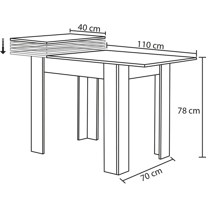 Tavolo in Legno Cucina 70x110 cm H 78 cm Allungabile fino a 70x150 cm Bianco