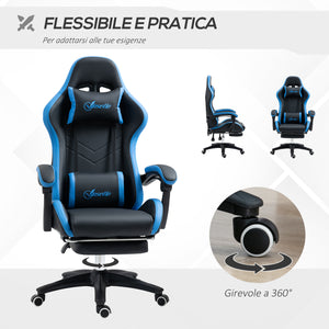 Sedia da Gaming Ergonomica 65x65x121-129 cm in Similpelle Blu e Nero