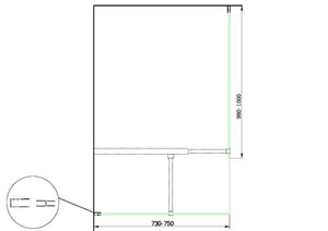 Doppia Parete Doccia Walk-in Con Braccio Di Sostegno Superiore a T Vetro 8 mm Reversibile 73-75 x 98-100 H 200 cm