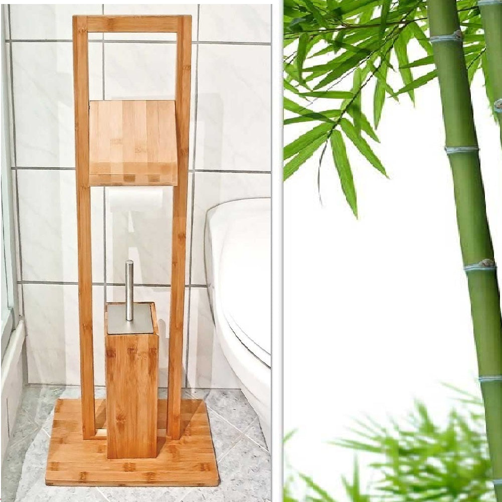 Piantana da Bagno Legno Bambà¹ Porta Scopino e Porta Rotolo H 82 cm Stile Moderno