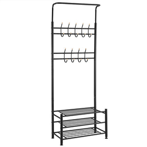 Ingresso Stand Appendiabiti in Metallo 9Ganci 3Ripiani 68.5x35 H187cm Scarpiera Nero