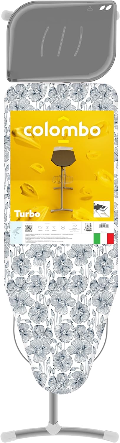 Asse da stiro TURBO 120x44 cm con griglia e porta caldaia, salvaspazio COLOMBO