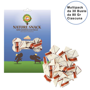 Nature snack per cani ferribiella mini sandwich di pollo confezione da 30 buste da 80 gr