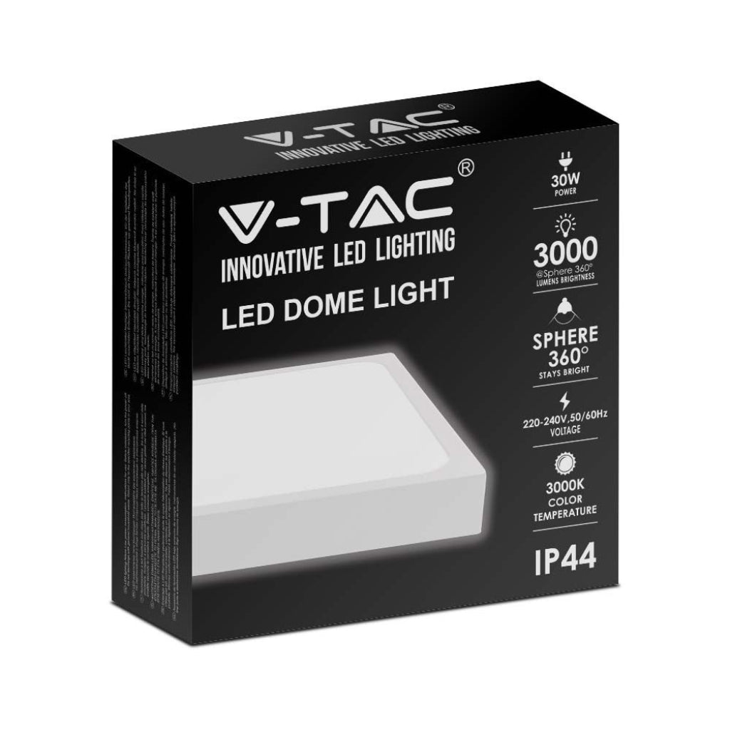 Luce a cupola a LED da 30 W 6500k quadrati, cornice bianca IP44