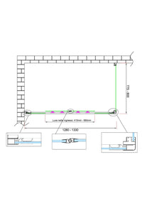 Box doccia 6 mm H 190 parete fissa e porta a 4 ante con apertura centrale MISURA 77,5-80 ANTA FISSA + PORTA 128-133 