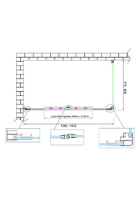 Box doccia 6 mm H 190 parete fissa e porta a 4 ante con apertura centrale MISURA 77,5-80 ANTA FISSA + PORTA 138-143 