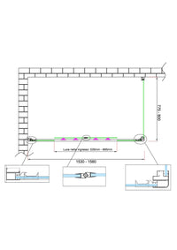 Box doccia 6 mm H 190 parete fissa e porta a 4 ante con apertura centrale MISURA 77,5-80 ANTA FISSA + PORTA 153-158 