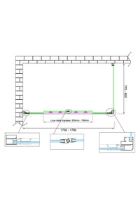 Box doccia 6 mm H 190 parete fissa e porta a 4 ante con apertura centrale MISURA 77,5-80 ANTA FISSA + PORTA 173-178 