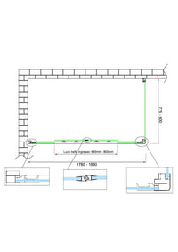 Box doccia 6 mm H 190 parete fissa e porta a 4 ante con apertura centrale MISURA 77,5-80 ANTA FISSA + PORTA 178-183 