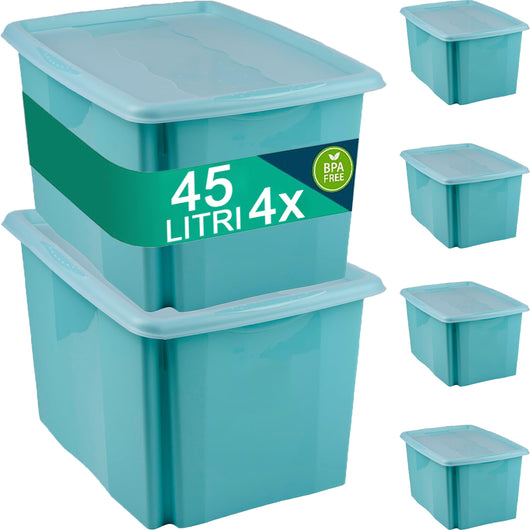 Set Scatole 4x45 L Portaoggetti Blu Plastica Cassetto Contenitore Salvaspazio