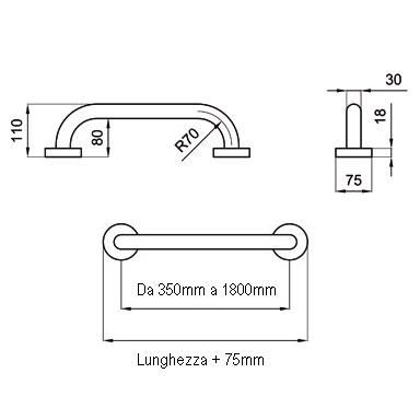 Maniglione di sicurezza in acciaio (cromato) - Lunghezza: 180 cm