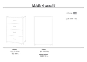 Cassettiera 4 Cassetti 70x112x41 cm Noce Stelvio