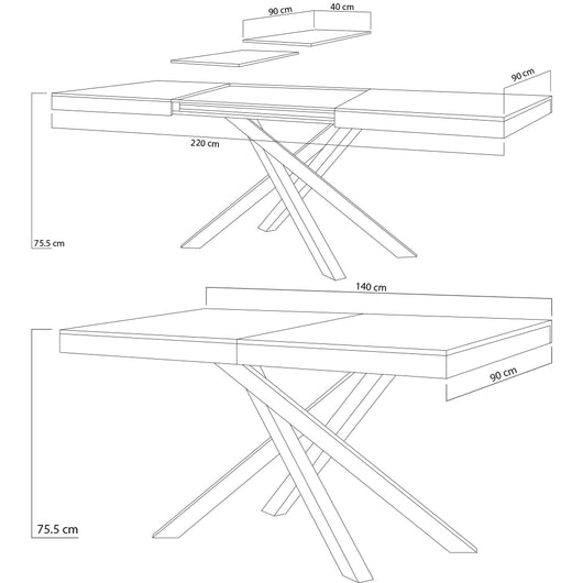 Tavolo Cucina Sala da Pranzo Allungabile Gambe a incrocio 90x140-220 cm Quercia