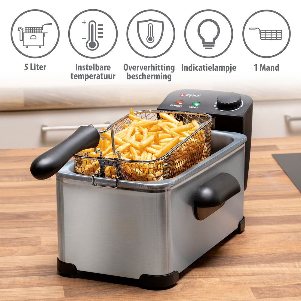 Friggitrice 3 Litri 2000 Watt da Cucina Temperatura Regolabile e Spia Controllo