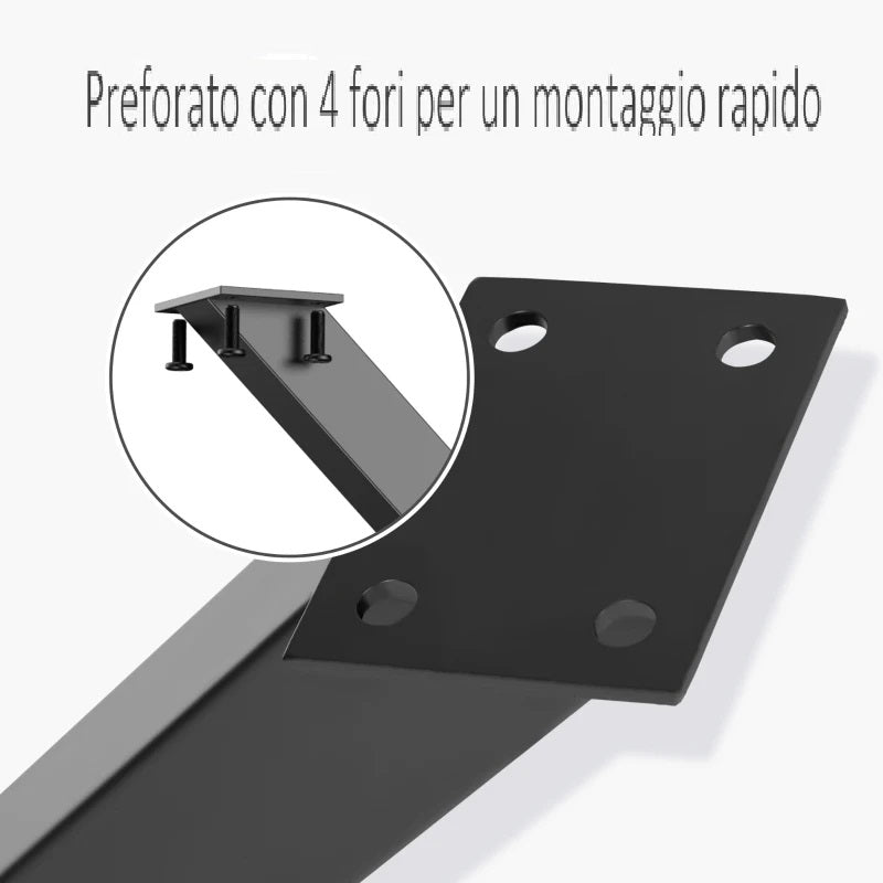 Kit 2pz Gambe per Tavolo in Metallo Nero 80x4 H 72 cm con accessori