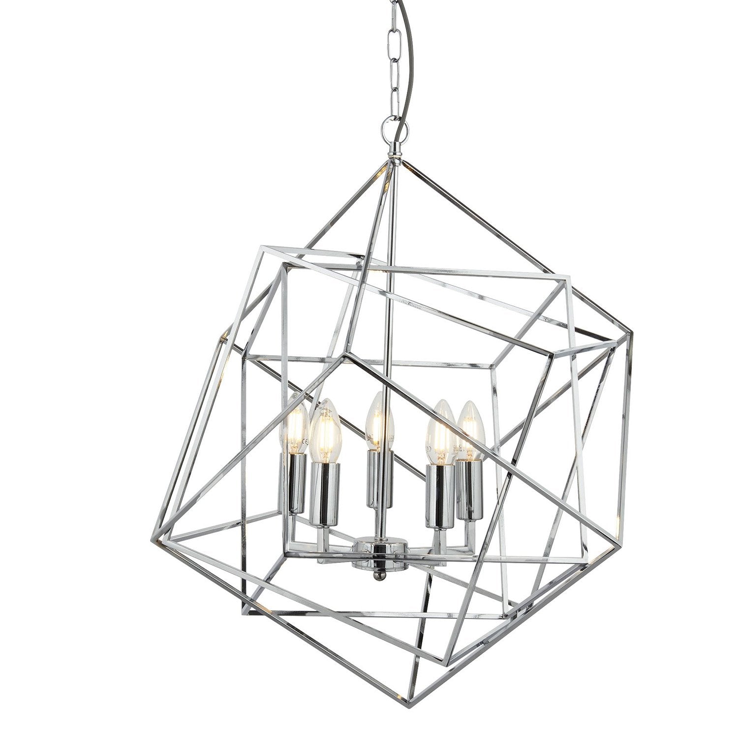 Lampadario Contemporaneo Cubo Acciaio Cromo 5 Luci E14