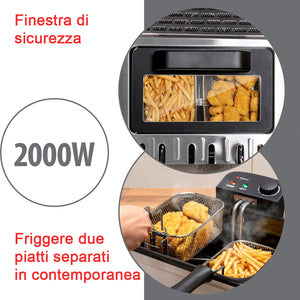 Friggitrice 3 Cestini da Cucina 2000 W Capacità 5 Litri e Temperatura Regolabile