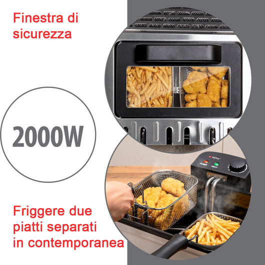 Friggitrice 3 Cestini da Cucina 2000 W Capacità 5 Litri e Temperatura Regolabile