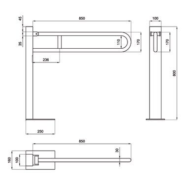 Barra di sostegno ribaltabile per bagno disabili (a colonna) - Lunghezza: 65 cm