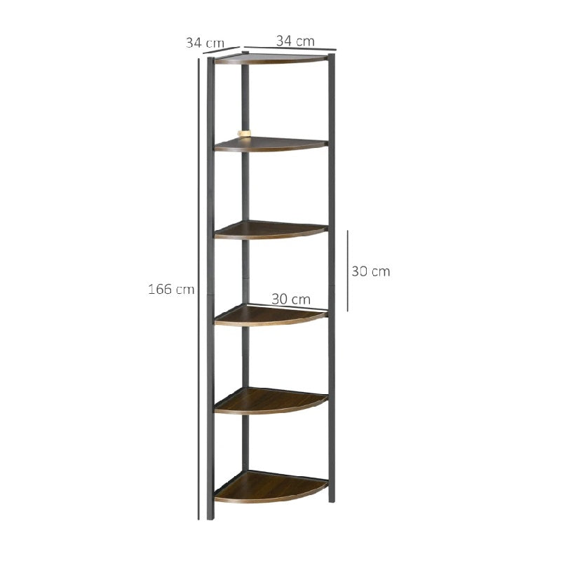 LIbreria Scaffale Angolare Metallo e Legno 34x34 H 166 cm Marrone Nero