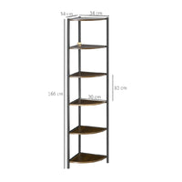 LIbreria Scaffale Angolare Metallo e Legno 34x34 H 166 cm Marrone Nero