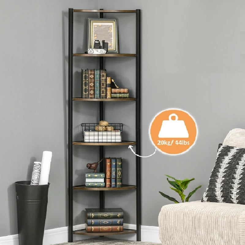 LIbreria Scaffale Angolare Metallo e Legno 34x34 H 166 cm Marrone Nero