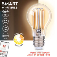 3xSmart Home Lampadina LED E27 Luce Bianca Calda Controllo App Alexa e Google 7W