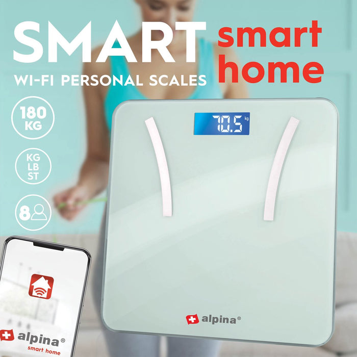 Bilancia Alpina Smart Home Pesapersone WIFI con Analisi Corpo e App Max 180kg