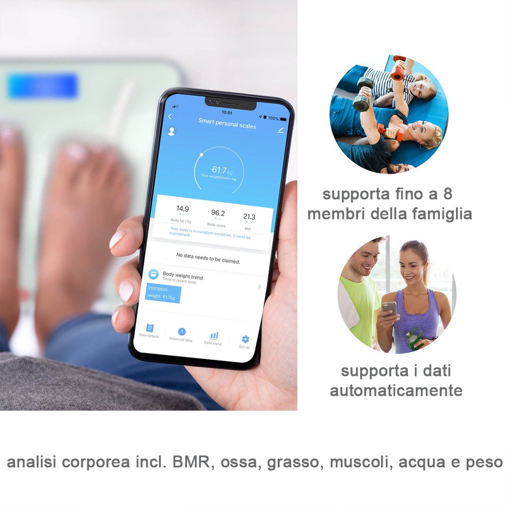 Bilancia Alpina Smart Home Pesapersone WIFI con Analisi Corpo e App Max 180kg