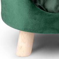 Sgabello con Cuccia per Gatti max 80kg Pouf in Velluto Verde 33x44cm Piedi Legno