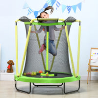 Trampolino Elastico per Bambini 3-10 Anni Ø140x155cm con Rete di Sicurezza Canestro e Palle Verde