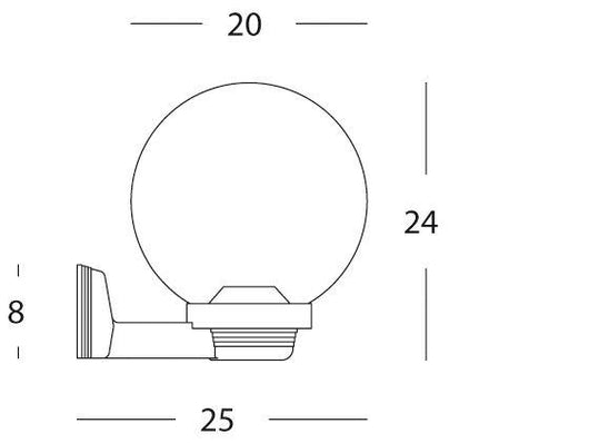 Lampada Applique a Sfera Fumè in Alto Colore Nero Diametro 20Cm per Esterno Linea Globo Sovil