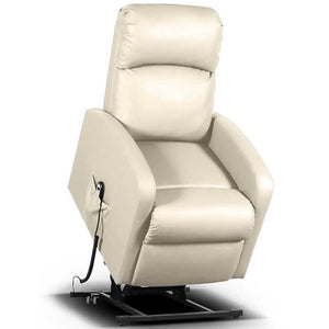 Poltrona Elettrica Telecomando Alzapersona Recliner Ecopelle Crema Schienale Alto