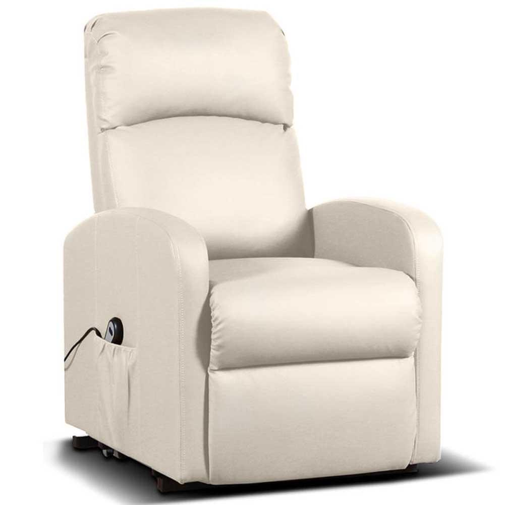 Poltrona Elettrica Telecomando Alzapersona Recliner Ecopelle Crema Schienale Alto